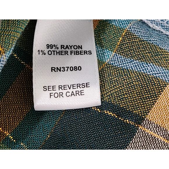 Cato White Green Gold Plaid V Neck Top 14W 16W Plus Lightweight 3/4 Sleeves - Picture 6 of 6